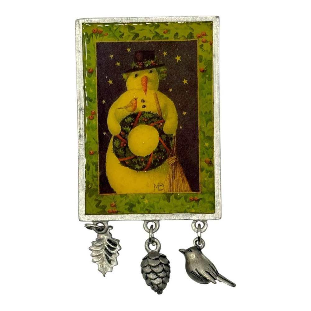 Vintage Snowman Brooch with Charms